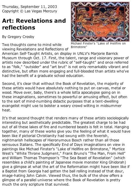 UNLV Marjorie Barrick Museum, Las Vegas, NV, 2003: photograph 3 (Gregory Crosby, “Art: Revelations and reflections,” Las Vegas Mercury, September 11, 2003)
