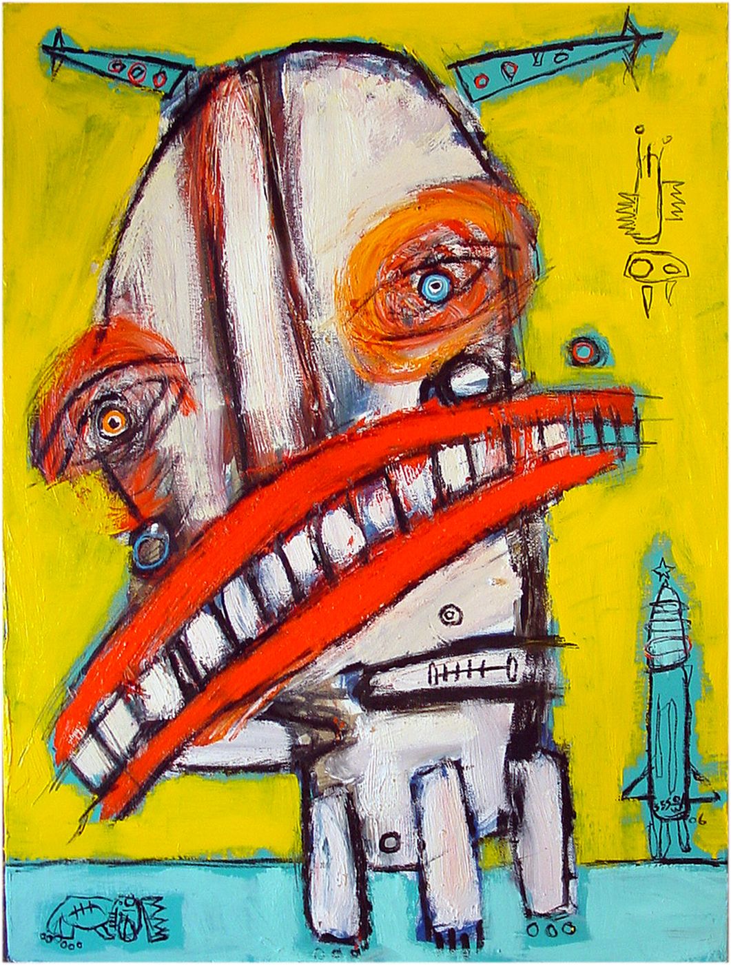 “Salvaged,” D Gallery, San Diego, CA, 2007: photograph 7 (The 2006 painting Sesow filed with the D Gallery show material (yellow ground, signed ’06))