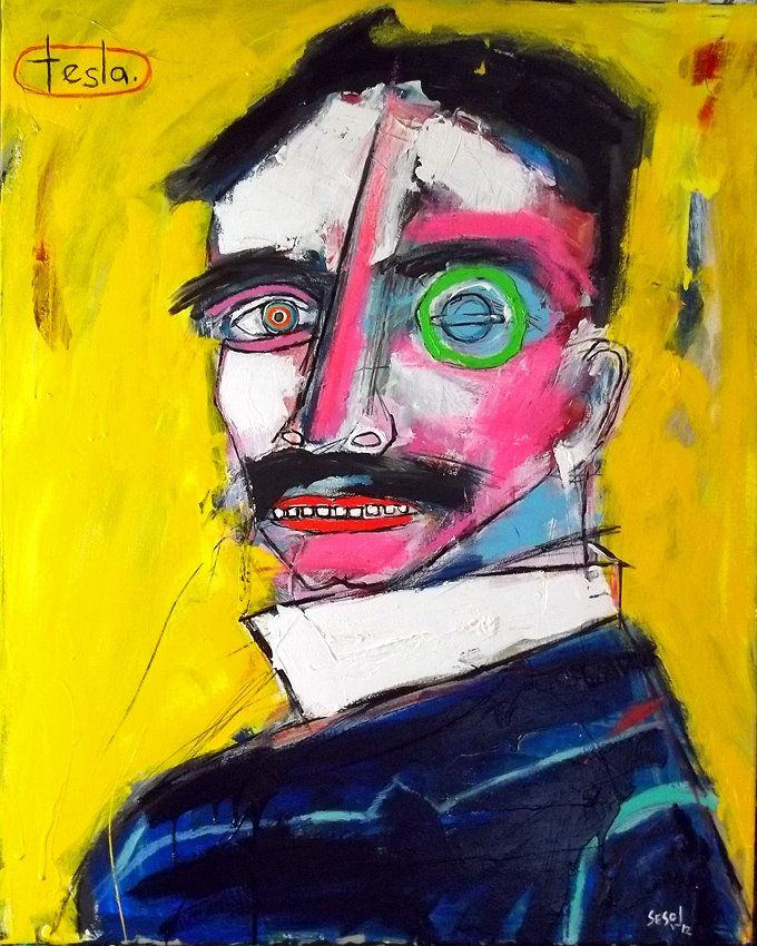 Huffington Post — “Tesla” painting featured, 2012: photograph 1 (Posted by Matt Sesow on Facebook, April 2, 2012)