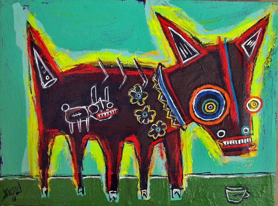 Art Enables, Washington, DC, with Dana Ellyn and Andrew Wodzianski, 2013: photograph 2 ("Little Donkey (1 of 3)"
9" x 12" acrylic/mix on stretched canvas
(available on new.sesow.com): · Posted by Matt Sesow on Facebook, January 11, 2013)