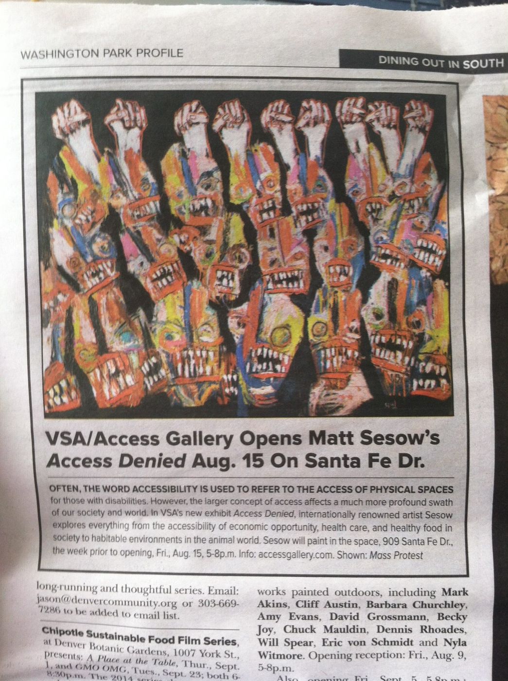 Westword — "One-Armed Attack" (2014), 2014: photograph 3 (OPENING August 15 in Denver at VSA Colorado Access Gallery, my 2nd solo of the year "Access Denied". I hope to see you there, it will be a BIG SHOW! thanks, M · Posted by Matt Sesow on Facebook, August 5, 2014)