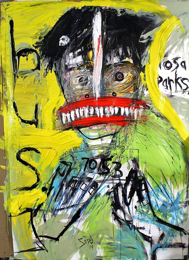 Westword — "One-Armed Attack" (2014), 2014: photograph 5 ("rosa parks"
28" x 40"
things on paper · Posted by Matt Sesow on Facebook, August 5, 2014)