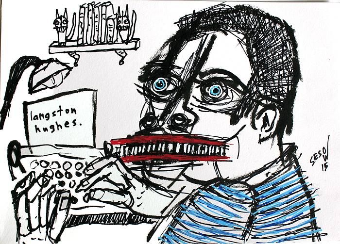 “Poets” painting created for exhibition at Busboys and Poets restaurant, Washington, DC, 2015: photograph 2 (Posted by Matt Sesow on Facebook, July 17, 2015)