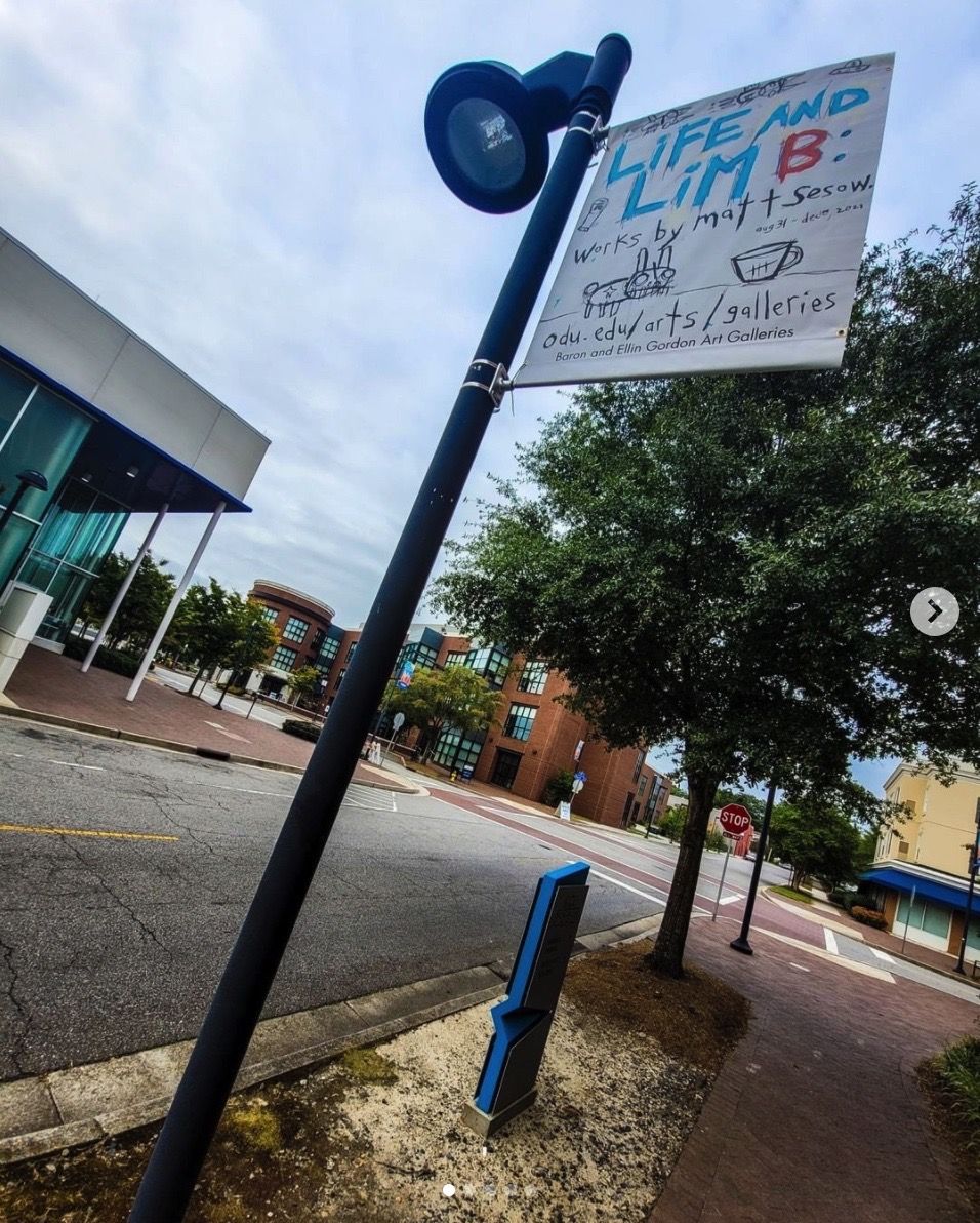 “Life and Limb: Works by Matt Sesow,” Baron and Ellin Gordon Art Galleries, Old Dominion University, Norfolk…, 2021: photograph 1 (One of the seven “Life and Limb” street banners, Norfolk, 2021)