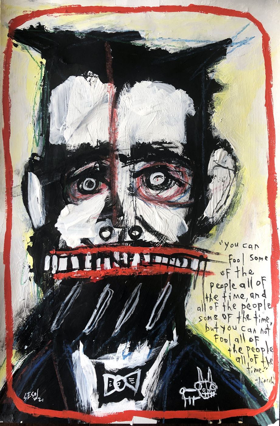 Transformer annual Silent Auction & Benefit, Washington, DC, 2021: photograph 1 ("Lincoln," Sesow's painting for the 2021 Transformer auction)