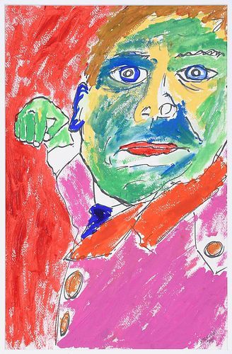 Brunk Auctions, Asheville, NC, 2022: photograph 1 ("Sucker Punch," 1994, ink and oil on paper, 18 × 12 in. — Brunk Auctions lot photo, July 16, 2022)