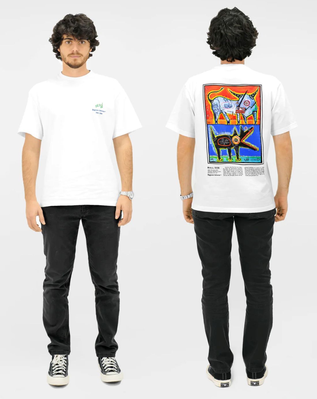 Bagouve Artwear "Bull Dog T-Shirt" (2023), 2023: photograph 1 (https://www.bagouve.com/.../fro.../products/bull-dog-t-shirt
AVAILABLE NOW: the first officially supported by me Matt Sesow T-shirt! ships from Madrid Spain. · Posted by Matt Sesow on Facebook, December 8, 2023)