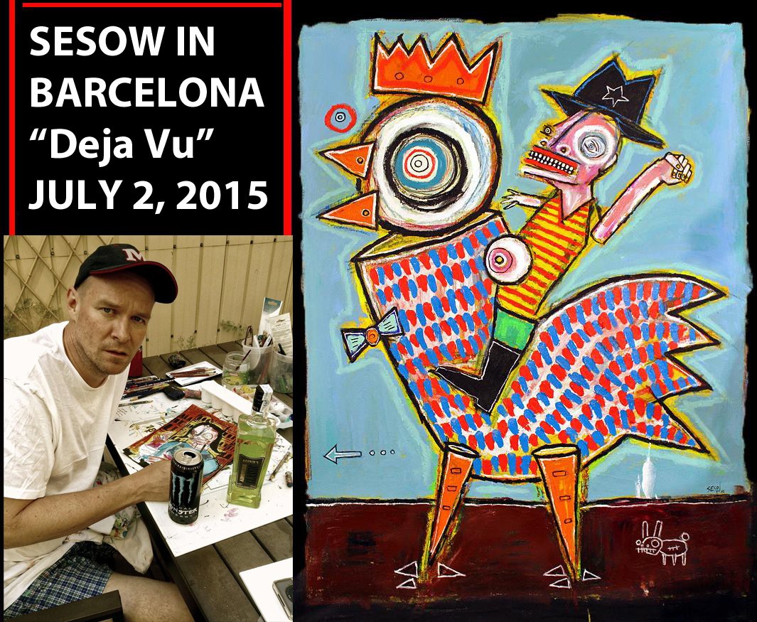 Promo card "Sesow in Barcelona, Deja Vu, July 2, 2015" with Matt painting