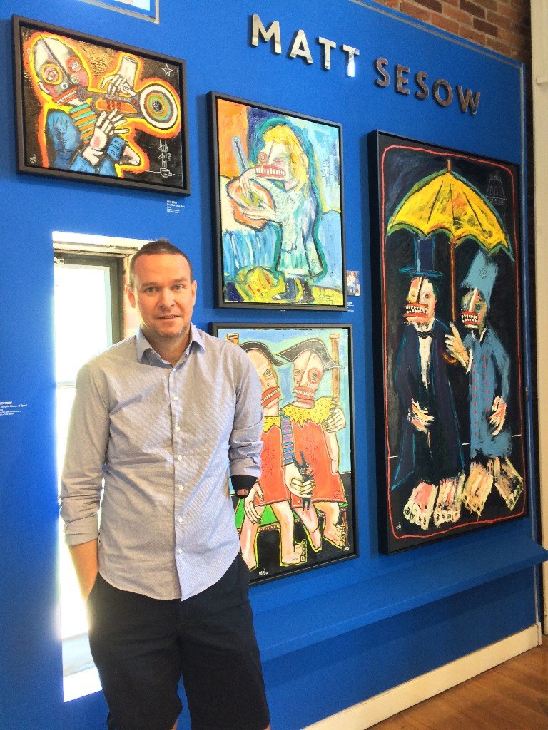 Matt with his paintings in the AVAM permanent collection, 2017