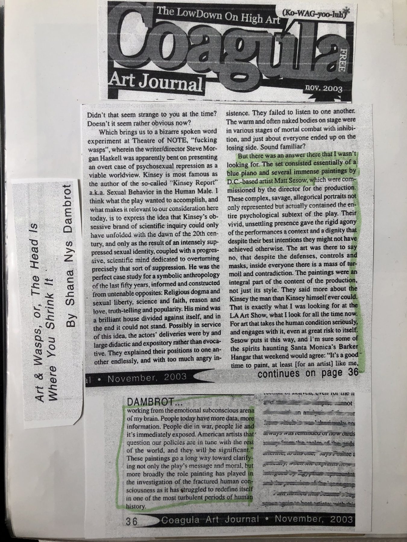 Art & Wasps, or, The Head Is Where You Shrink It — By Shana Nys Dambrot, page 1