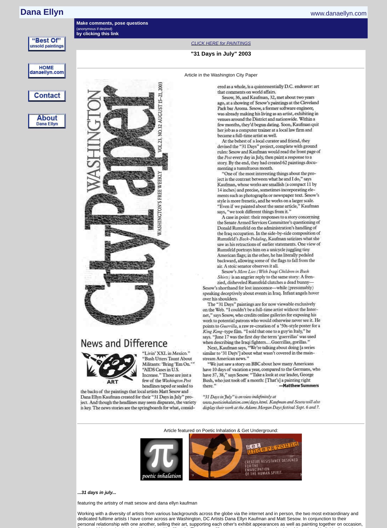 “…31 days in july… featuring the artistry of matt sesow and dana ellyn kaufman”, page 1