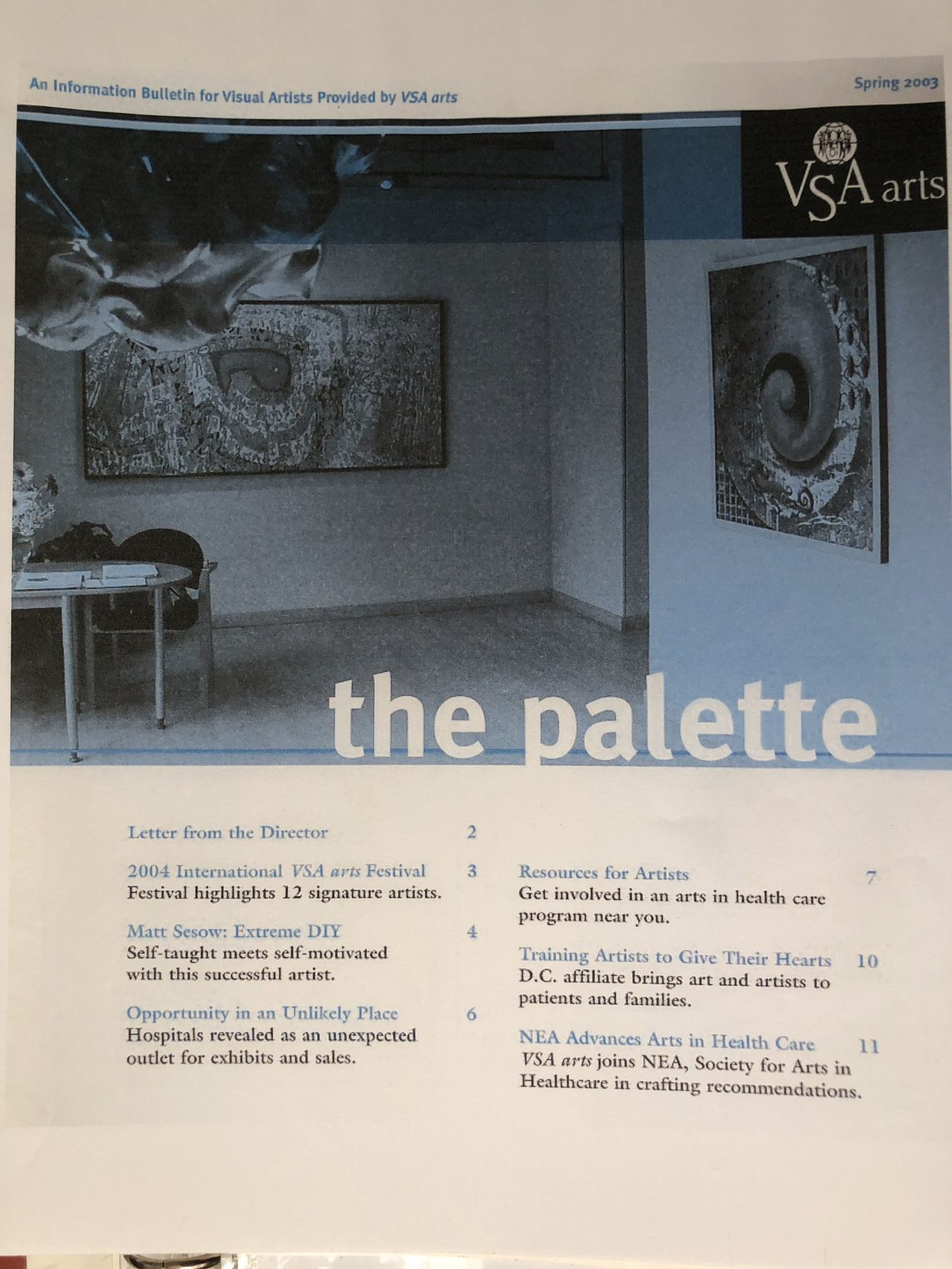 the palette, Spring 2003 — cover and contents ("Matt Sesow: Extreme DIY," page 4), page 1