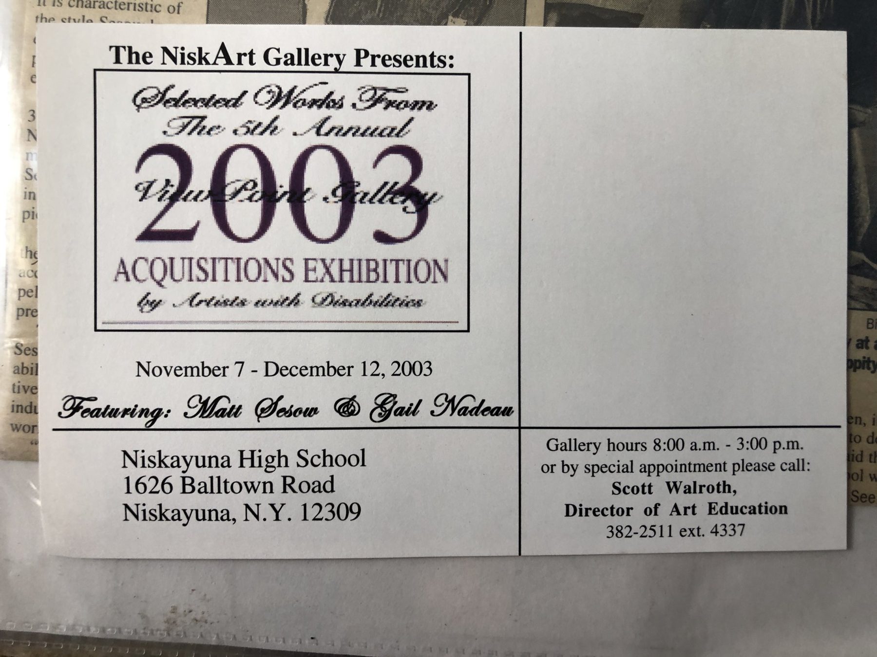 Selected Works From The 5th Annual 2003 ViewPoint Gallery Acquisitions Exhibition by Artists with Disabilities — Featuring: Matt Sesow & Gail Nadeau, page 1