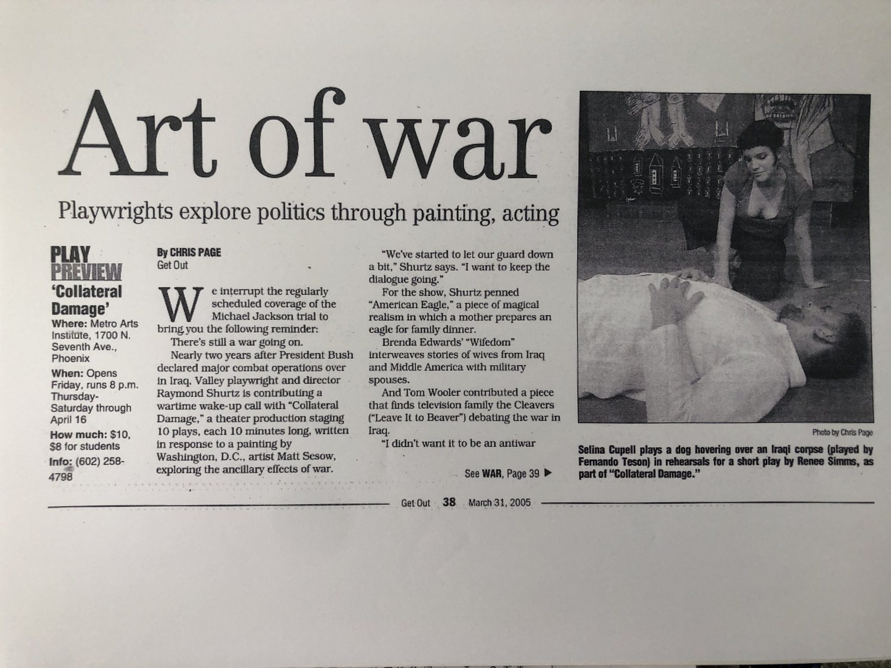 Get Out — The Arts: 'Collateral' melds acting, painting, politics, page 2