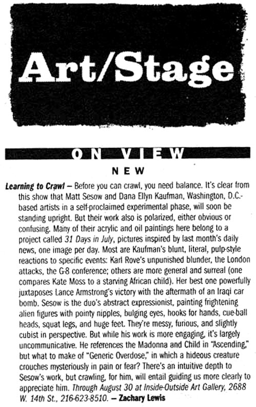 “Learning to Crawl” — postcard, Cleveland Scene review and press release, page 3