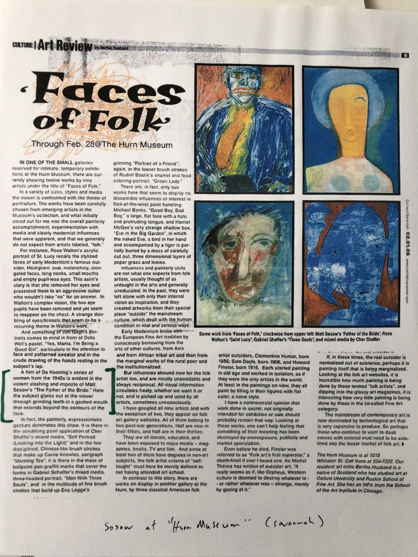'Faces of Folk' — Through Feb. 28 @ The Hurn Museum (Culture | Art Review by Bertha Husband), page 1