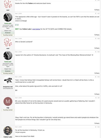 “Bukowski Celebration - Sat. March 28th” — including Matt Sesow’s email about the show: Page 6