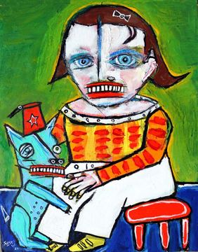 Seated, with little dog by Matt Sesow