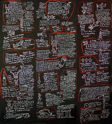 The icon key: the personal symbols Sesow uses, each with its meaning written beside it. It hung in the show.