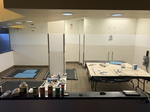 The temporary studio: an empty sandwich shop on Monarch Way, near the galleries.