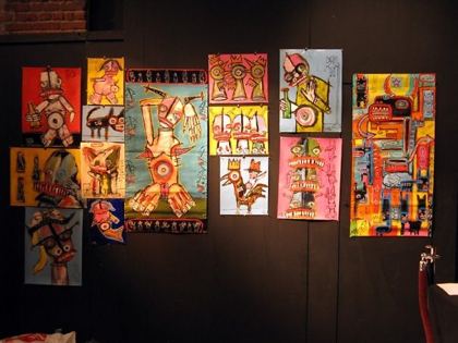 1st Annual Bukowski Festival, Elephant Theater, Hollywood, March 28, 2009 — Sesow's Bukowski Undigested paintings on the wall, Elephant Theatre, March 28, 2009