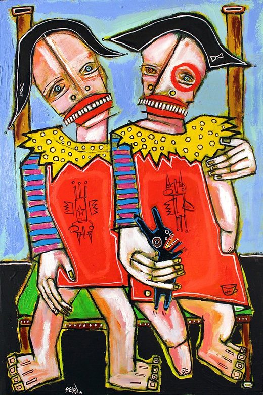 Matt Sesow, Identical Twins, 2016, oil and acrylic on canvas, 36 x 24 in, American Visionary Art Museum, gift of the artist