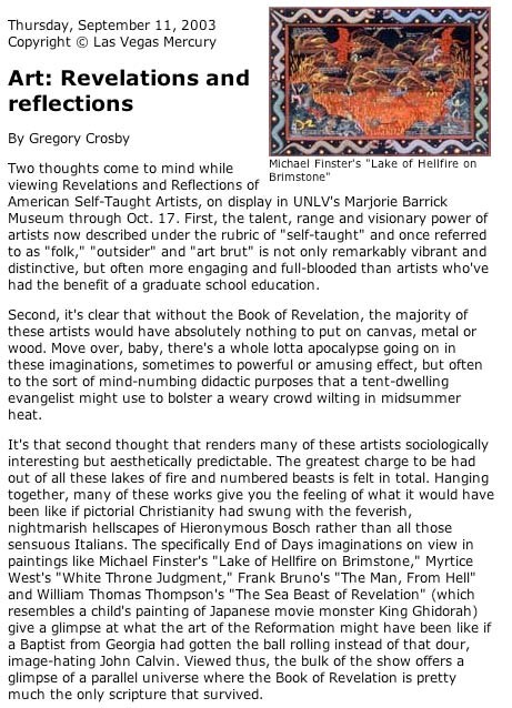 Las Vegas Mercury, September 11, 2003: Art: Revelations and reflections, by Gregory Crosby.
