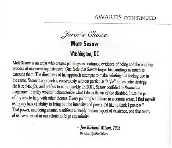 Sesow wins "Juror's Choice Award (2003), from Matt Sesow's press archive