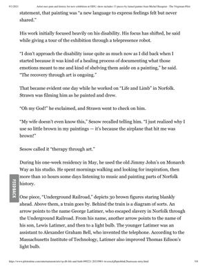 Saleen Martin, “Artist uses pain and history for new exhibition at ODU; show includes 13 pieces by famed painter Jean-Michel Basquiat,” The Virginian-Pilot, September 1, 2021, page 5