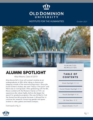 Old Dominion University Institute for the Humanities newsletter, October 2021, page 1