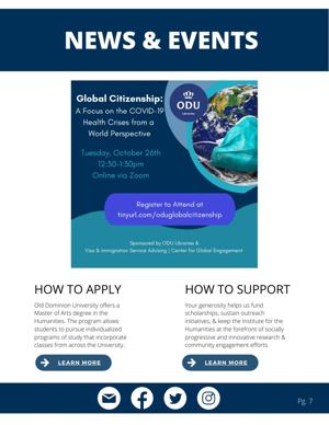 Old Dominion University Institute for the Humanities newsletter, October 2021, page 7