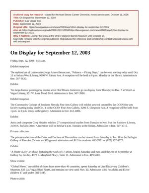On Display for September 12, 2003, page 1