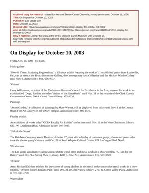On Display for October 10, 2003, page 1
